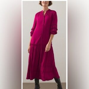 Chico’s plus size 4 pleated peasant balloon sleeve maxi shift dress. Boho artsy